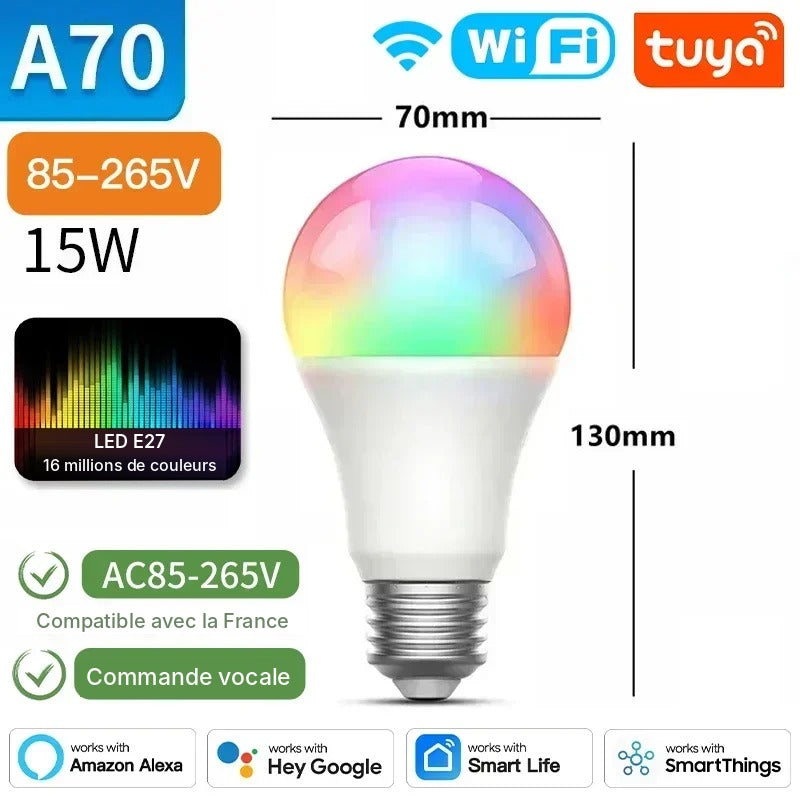 Ampoule Connectée WiFi E27 – 16 Millions de Couleurs, Compatible Alexa & Google