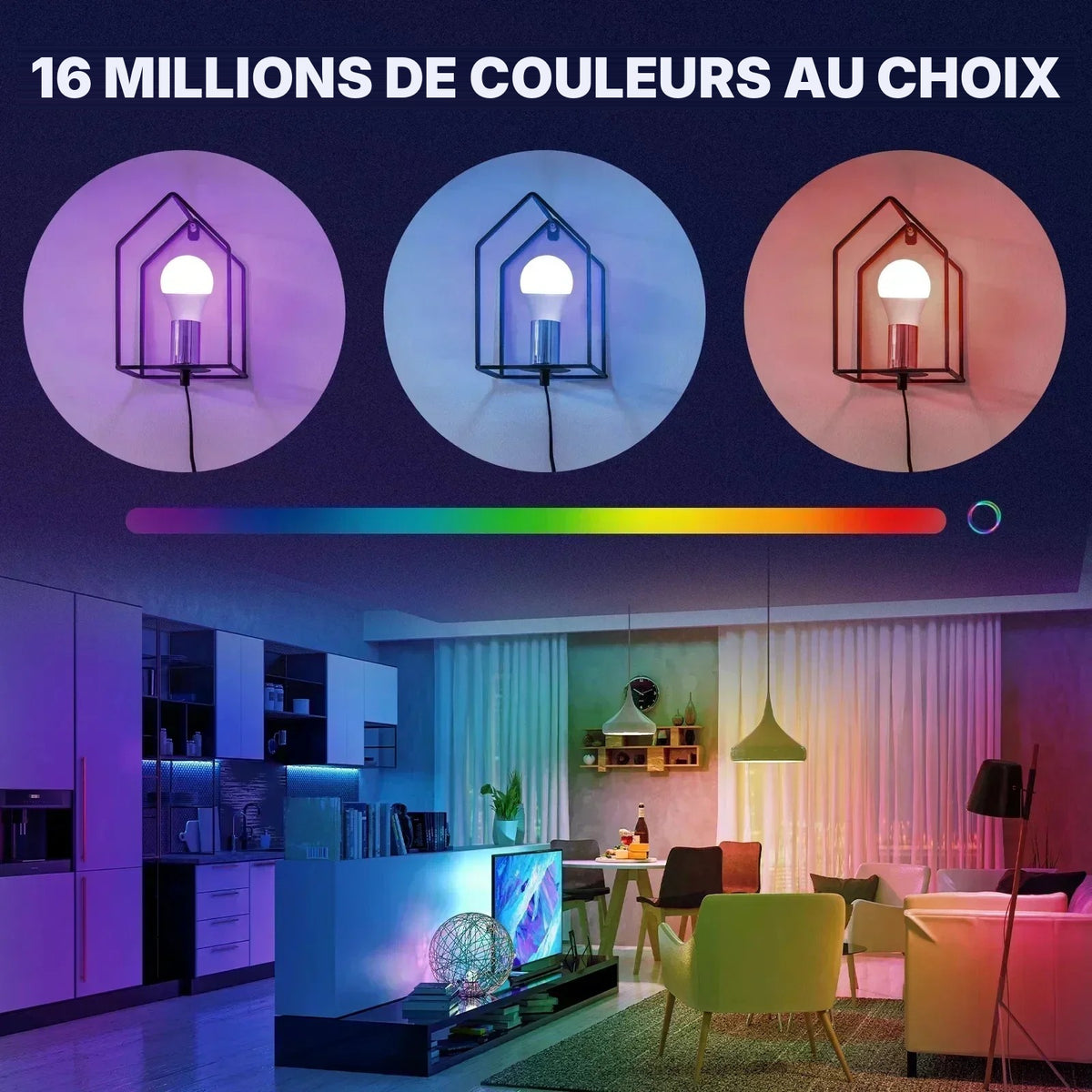 Ampoule Connectée WiFi E27 – 16 Millions de Couleurs, Compatible Alexa & Google