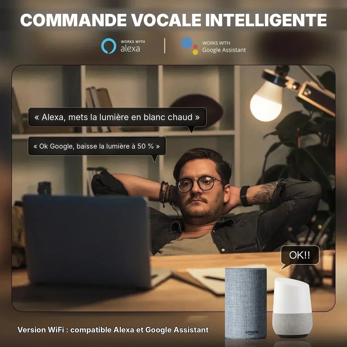 Ampoule Connectée WiFi E27 – 16 Millions de Couleurs, Compatible Alexa & Google