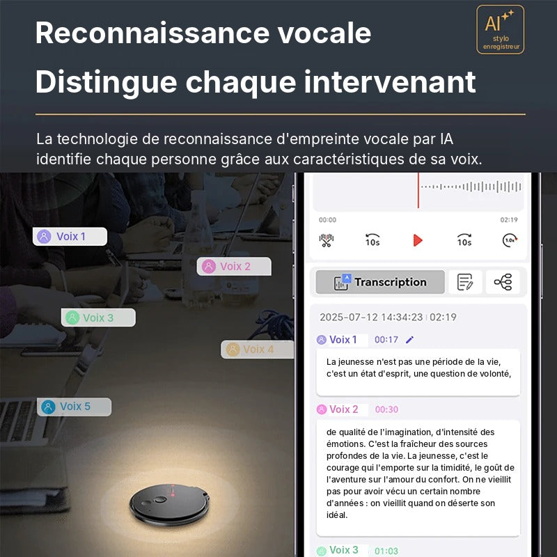 Enregistreur Vocal IA Magnétique – Transcription, Résumé & Traduction