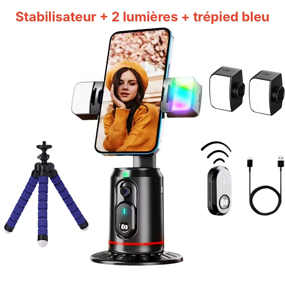 Support Téléphone Rotatif 360° avec Télécommande & Lumière LED